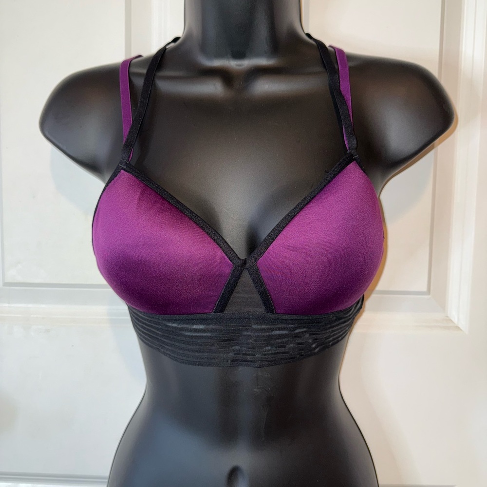 Vibrant Purple Sports Bra with Black Accents